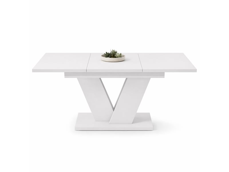  Table à manger extensible de 120 à 160 cm, pour 4 à 8 personnes selon la configuration, plateau blanc en mdf  - Conforama A