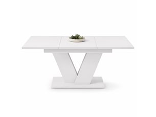 Table à manger extensible de 120 à 160 cm, pour 4 à 8 personnes selon la configuration, plateau blanc en mdf