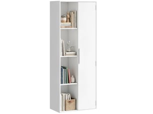 Bibliothèque à 4 niveaux avec étagères réglables, meuble de rangement avec placard et portes pour salon ou bureau, blanc