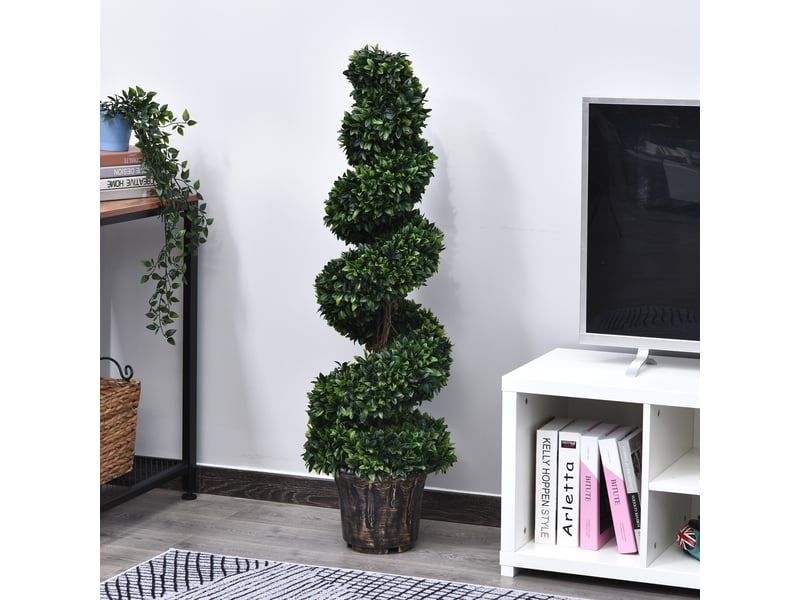  Buis artificiel spiralé 120 cm avec pot inclus, plante intérieure et extérieure, maison, bureau, salon, jardin, vert.  - Conforama C