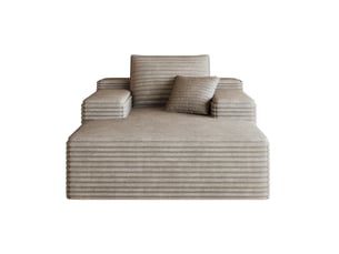 Méridienne 1 place à assise profonde sans montage en velours côtelé et mousse camel, 115 × 159 × 83 cm
