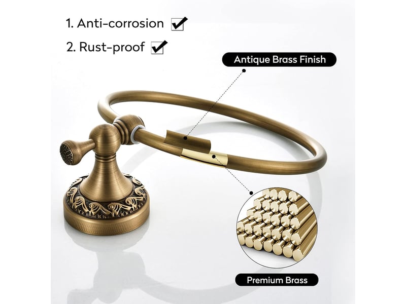  Anneau porte-serviettes rond au design rétro, matériau en laiton de haute qualité, base sculptée, accessoires de salle de bain, cuisine XLH-LJY-004522JY - Conforama C