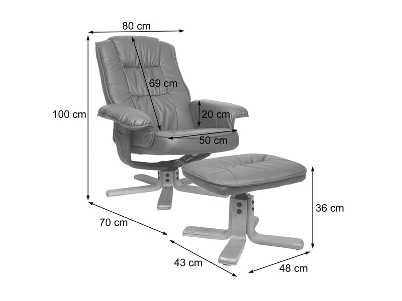  Fauteuil relax de relaxation m56 avec pouf, simili-cuir - noir  - Conforama C