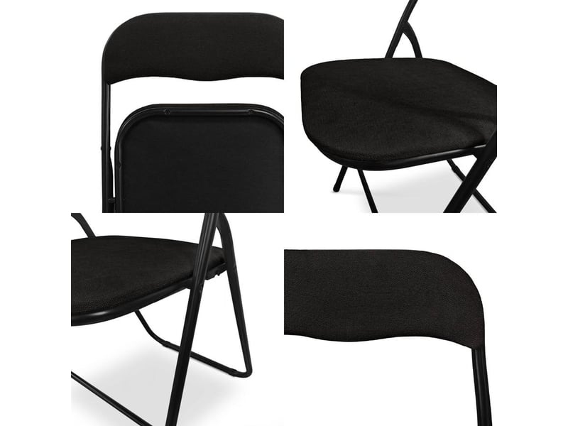  Lot de 6 chaises pliantes rembourrées en tissu noir et pieds métal noir - greta GRETA - Conforama C