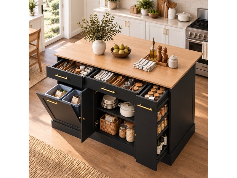  Îlot de cuisine 120x70x91,5 cm plateau rabattable panneau de particules noir et naturel  - Conforama E