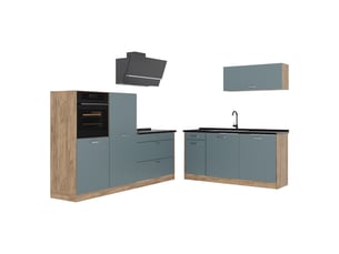 Vicco cuisine, bleu-grischêne doré, 220cm sans plan de travail