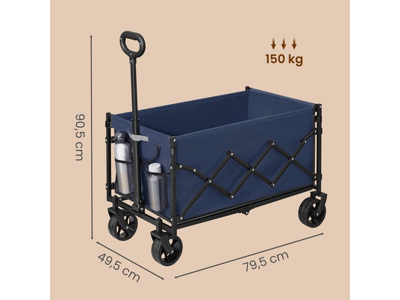 Chariot pliable, 4 roues renforcées, chariot de jardin, grande capacité 150l, extérieur, bleu  - Conforama D