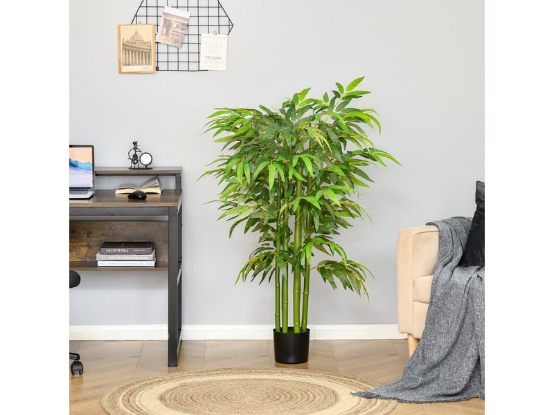  Plante artificielle bambou arbre artificiel 140 cm avec pot, fausse plante vert décoration d'intérieur  - Conforama C