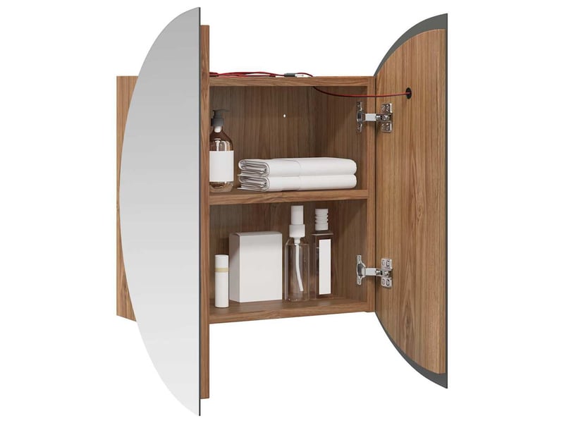 Armoire de salle de bain, meuble de rangement miroir rond et led chêne 40x40x17.5 cm - Conforama D