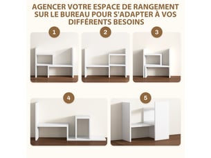Étagère de bureau modulable, organisateur de bureau multifonctionnel, 2 pièces, blanc, mdf