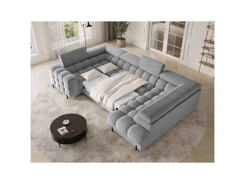  Canapé panoramique convertible factory 3 places gris chiné – angle droit avec coffre  - Conforama B