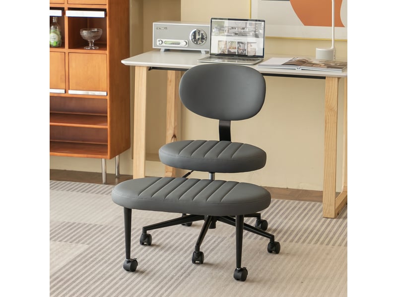  Chaise de bureau multi-position pivotante 360° sans accoudoirs - lpospi - repose-pieds rotatif tissu gris  - Conforama C
