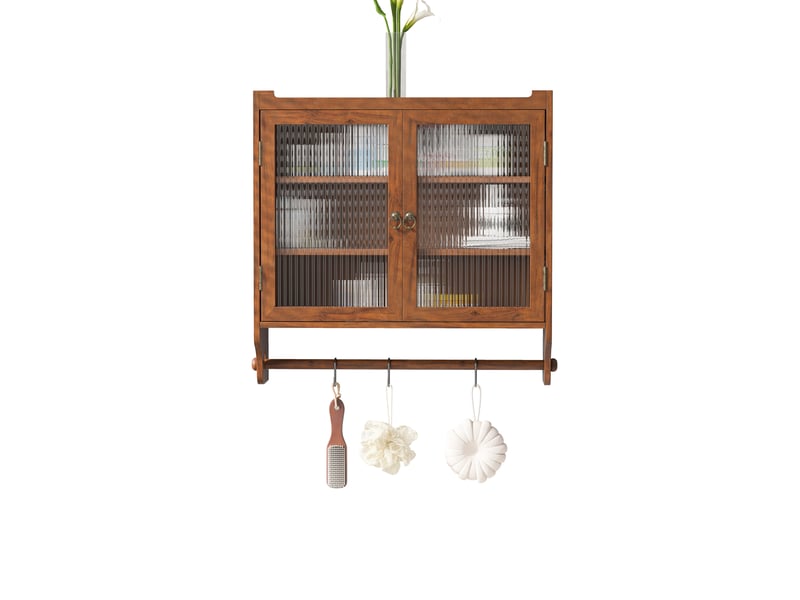 Armoire murale de portes vitrées 63x18x60cm, meuble de cuisine, porte-serviettes, mdf marron - Conforama A