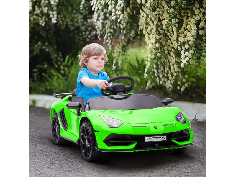  Voiture électrique lamborghini sous licence, 12 v, pour enfants, avec klaxon et télécommande, 107,5 x 64,5 x 47 cm, verte  - Conforama D