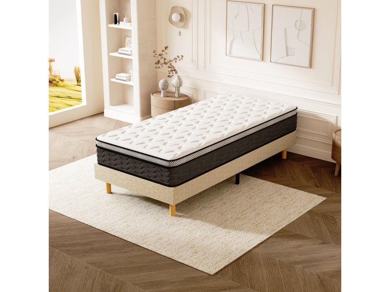  Ensemble matelas ressorts 90x190 cm epaisseur 25 cm + sommier déco  - Conforama E