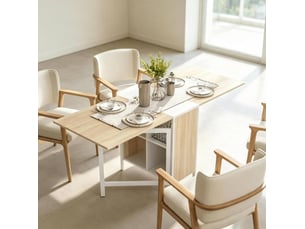 Table à manger pliante extensible 170 cm avec 4 niches, blanc et chêne clair