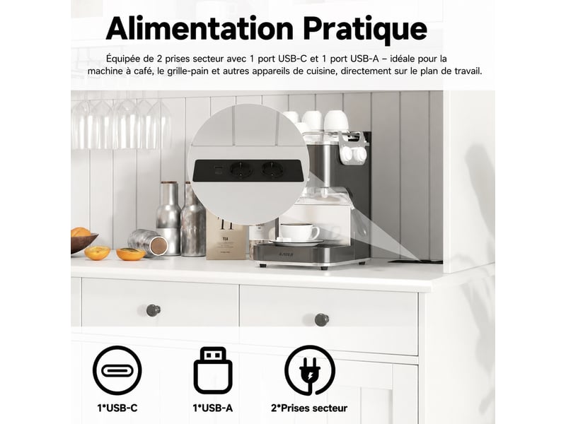  Meuble de cuisine muvano, buffet haut de salle à manger blanc avec prises usb, 120 × 40 × 191 cm  - Conforama R