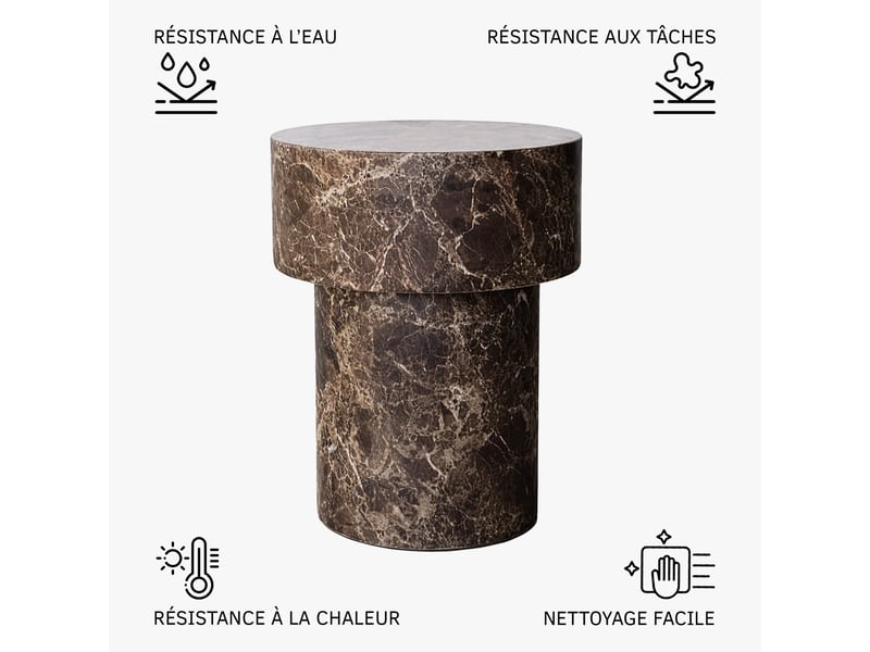  Table d'appoint ronde en marbre d'ingénierie marron d39 cm  - Conforama D