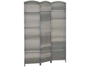 Paravent intérieur en bois 3 panneaux séparateur de pièce pliable pour salon chambre gris 135 x 180 cm