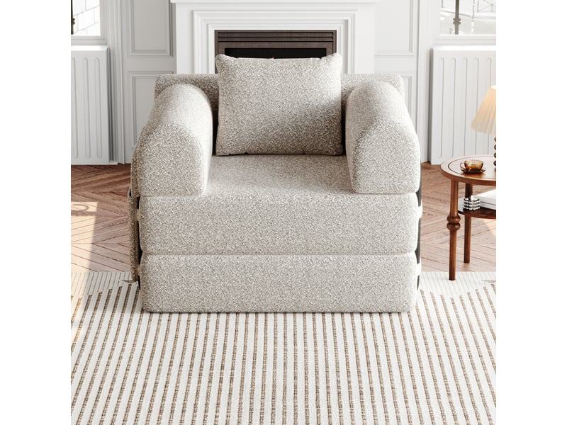  Canapé-lit 1 place 2 en 1 en chenille gris avec rangement accoudoir et cadre métal  - Conforama B