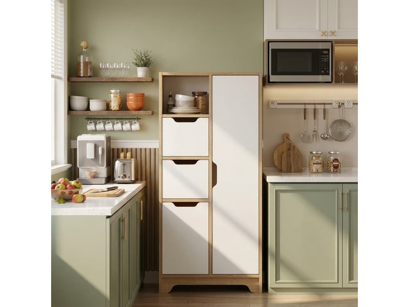 Buffet haut gain de place multifonction avec portes lomar - chêne - blanc  - Conforama B
