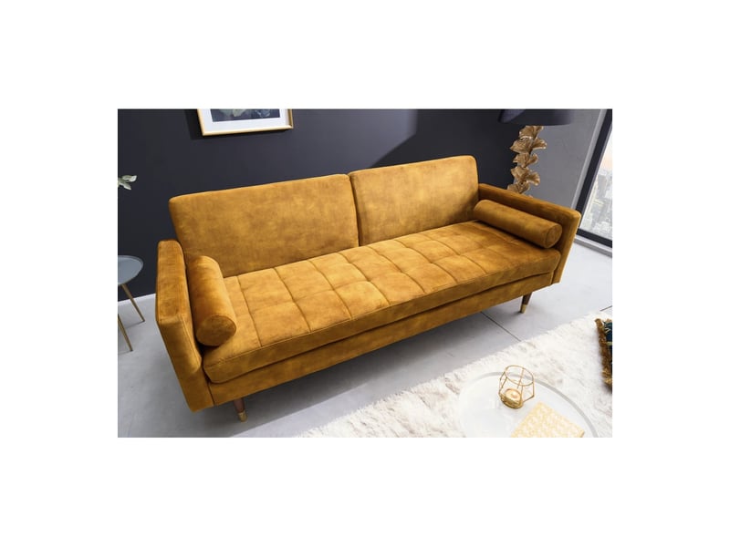 Canapé droit atelia jaune moutarde convertible – canapé-lit design en velours avec structure en bois massif - Conforama B