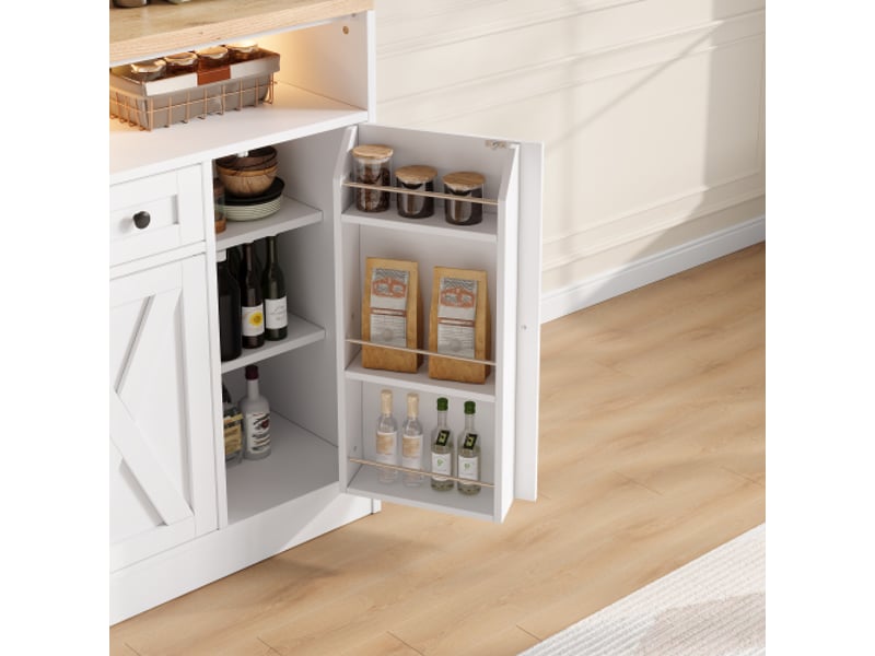 Buffet avec éclairage led rgb, 140x35x95 cm, 4 portes et 1 tiroir, mdf, couleur blanc, design moderne - Conforama R