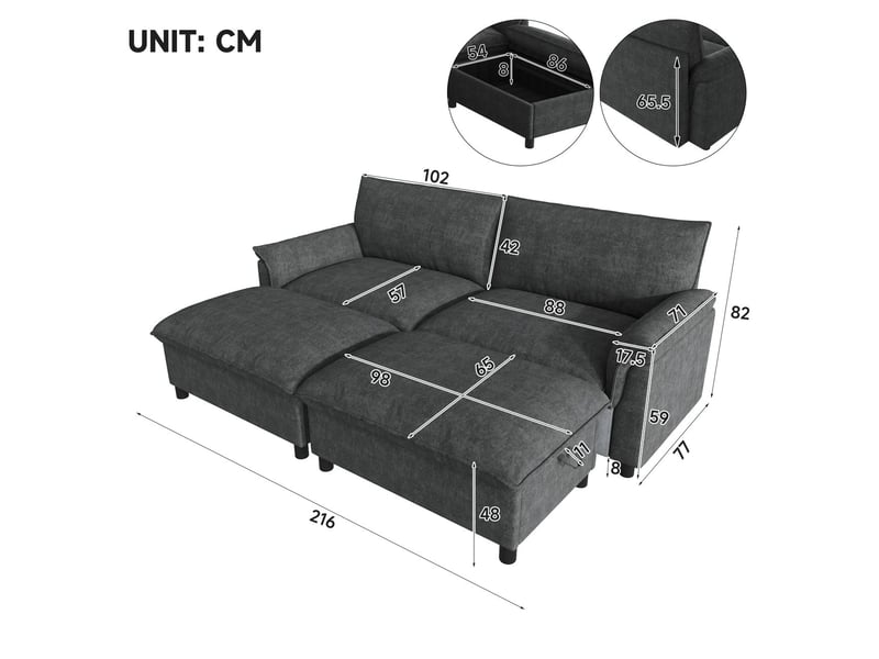  Canapé d'angle forme d'angle modulable assise profonde 2 poufs mobiles dossier haut coloris noir format surdimensionné  - Conforama C