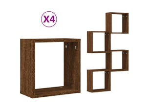 Lot de 4 étagères murales cube, étagères suspendues chêne marron 30x15x30cm cf43316
