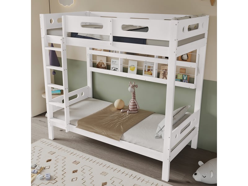  Lit superposé 90x200cm coloris blanc pin et mdf lit enfant blanc - Conforama E