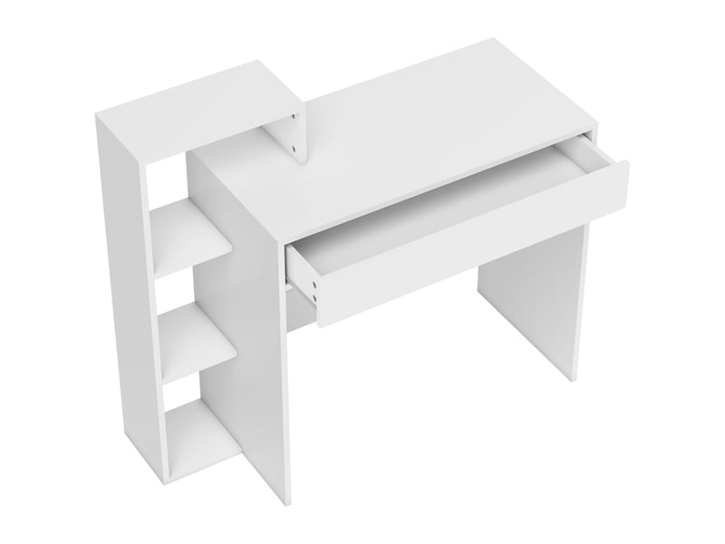  Bureau avec rangement, bureau d'ordinateur avec 3 étagères de rangement et tiroir, blanc, 100 x 40 x 90 cm  - Conforama B
