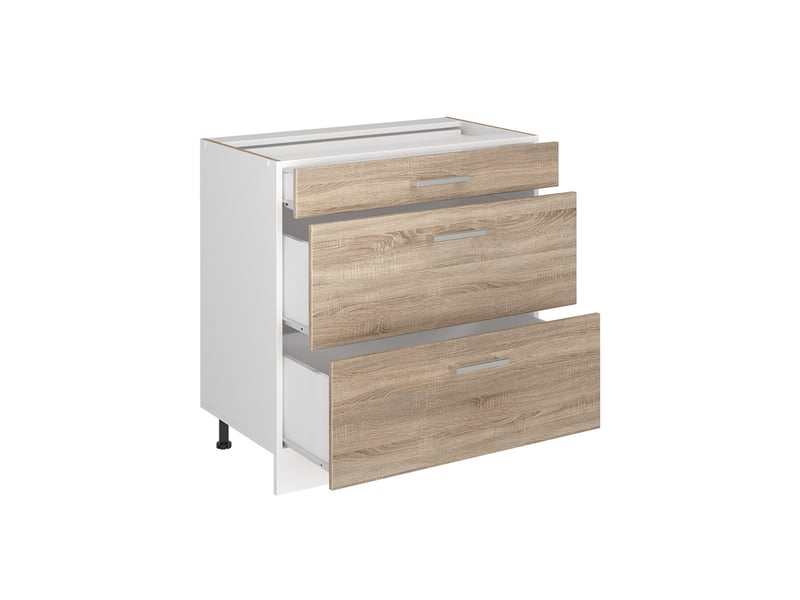 Vicco meuble cuisine, sonomablanc, 80cm avec 3 tiroirs plan de travail chêne doré - Conforama C
