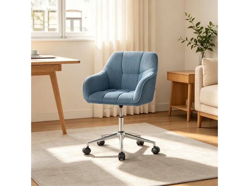  Chaise de bureau pivotante,61x61x81-90 cm,réglable avec roulettes,velours côtelé,bleu  - Conforama E
