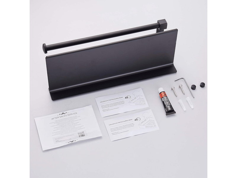  Porte-papier toilette, porte-essuie-tout, accessoires de cuisine, aluminium mat, porte-papier essuie-tout sans perçage, noir  - Conforama E