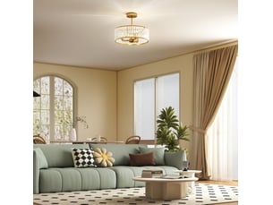 Plafonnier semi-encastré ø39 x h32 cm en métal et cristal avec 3 douilles e14 doré chicfurn