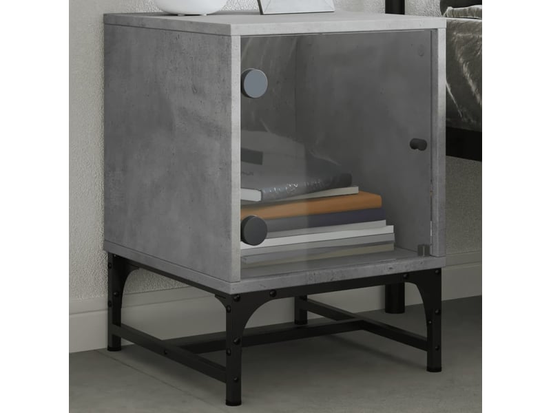  Lot de 2 tables de chevet - cabinet de chevet - table de nuit et portes vitrées gris béton 35x37x50 cm  - Conforama B