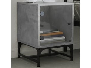 Lot de 2 tables de chevet - cabinet de chevet - table de nuit et portes vitrées gris béton 35x37x50 cm