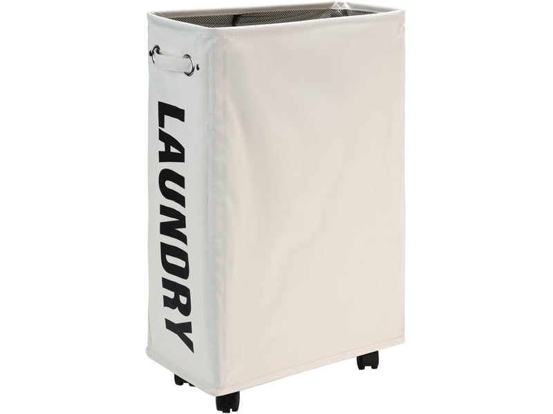 57 cm slim panier à linge sur roulettes, panier à linge roulant pliable, rangement d'angle étroit pliable (beige)  - Conforama A