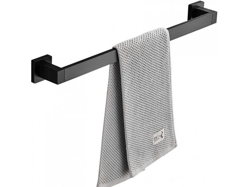  Porte-serviettes carré en aluminium space, fixation murale, tige simple, noir 60cm (double usage sans perforation et perforation)  - Conforama A