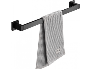 Porte-serviettes carré en aluminium space, fixation murale, tige simple, noir 60cm (double usage sans perforation et perforation)