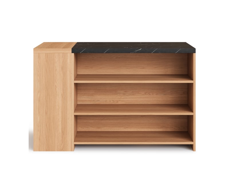  Îlot de cuisine 140x60x90 cm avec plateau épaissi, table de bar rectangulaire en mdf, aspect chêne et marbre noir, rangement 5 niveaux.  - Conforama W