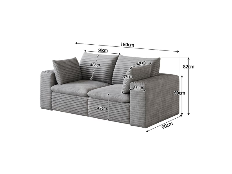 Canapé nuage velours côtelé gris foncé 180 cm, 2 places déhoussable sans montage pour salon  - Conforama C