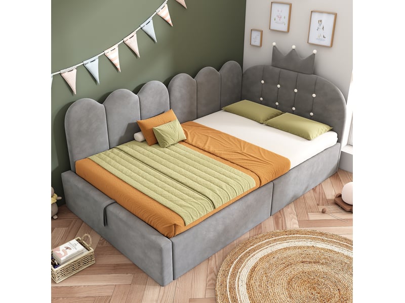  Modenvie lit banquette coffre 90x190 cm - rangement hydraulique, réversible, sans matelas - gris  - Conforama B