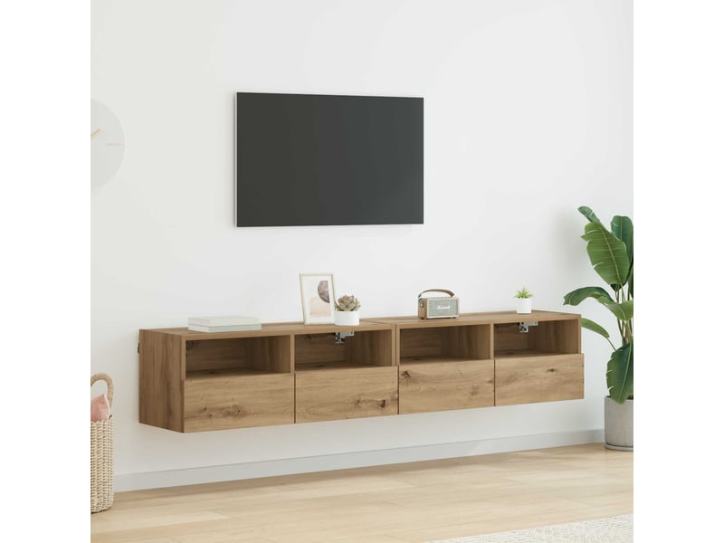  Lot de 2 meuble tv mural, meuble tv suspendu chêne artisanal bois d'ingénierie shl58355  - Conforama B