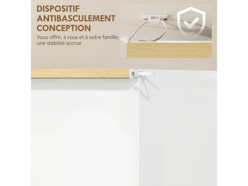  Armoire à chaussures 3 portes abattantes 2 compartiments blanc chêne panneaux particules  - Conforama R