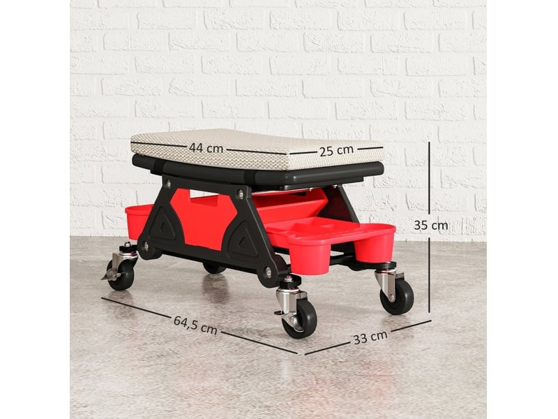  Tabouret d'atelier à roulettes 64,5 x 33 x 35 cm gris en plastique, avec tiroir et rangements outils  - Conforama C