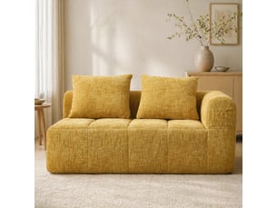 Canapé 2 places avec poche latérale en chenille jaune evryae