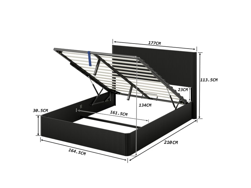  Lit coffre adulte 160x200 cm en mdf noir à relevage hydraulique et tête de lit rainurée  - Conforama C