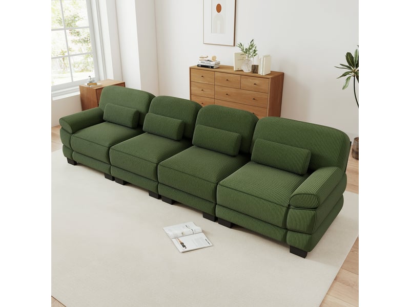  Canapé modulable - 4 places - coussins lombaires - velours côtelé - mobilier de salon - configuration flexible - pratique - vert CozyNest - Conforama B