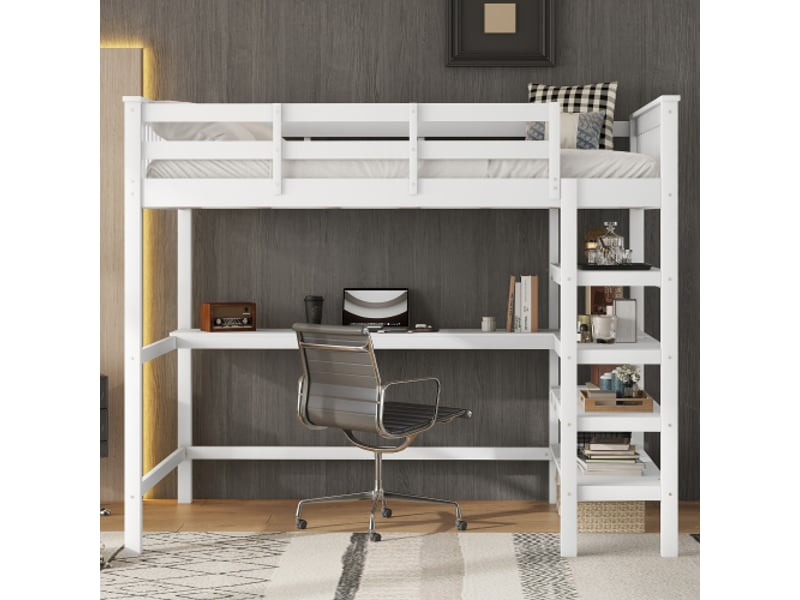  Lit mezzanine 140x200 cm coloris blanc pin lit enfant blanc - Conforama D